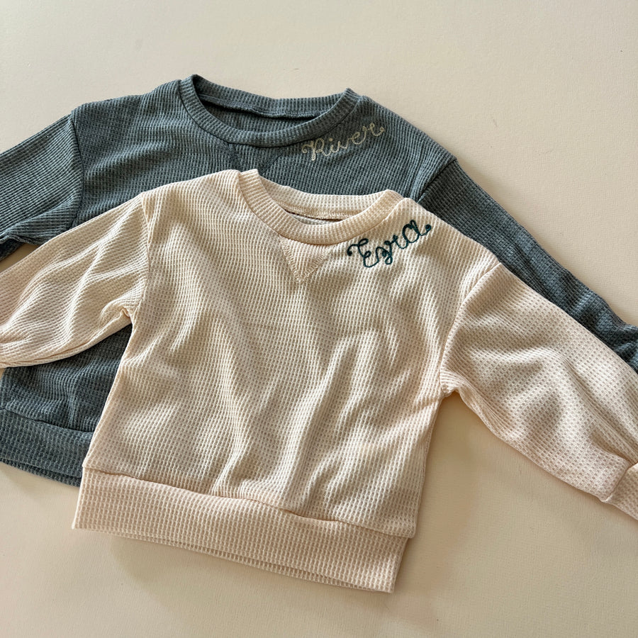 Custom Embroidered Waffled Sweatshirt (Toddler Size)