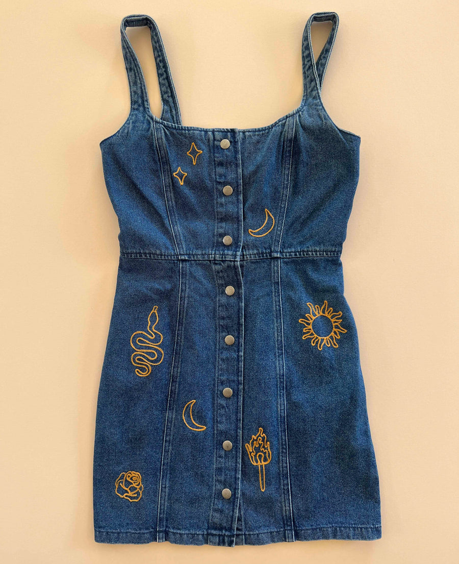 Upcycled Denim Sleeveless Mini Dress