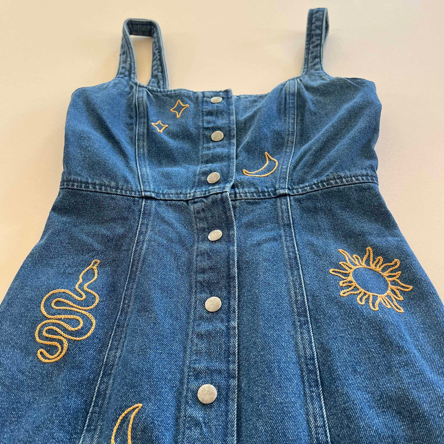 Upcycled Denim Sleeveless Mini Dress