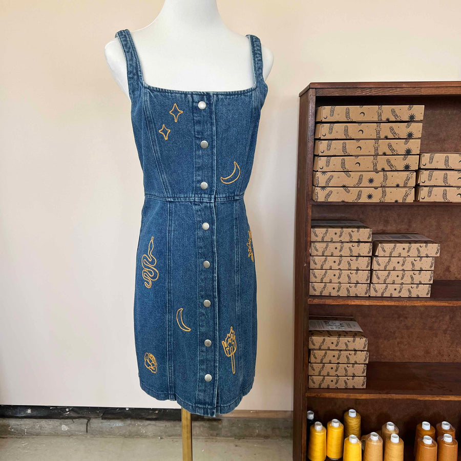 Upcycled Denim Sleeveless Mini Dress