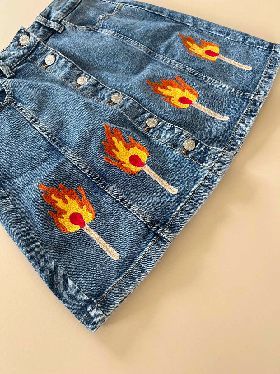 Upcycled Match Denim Button-Up Skirt