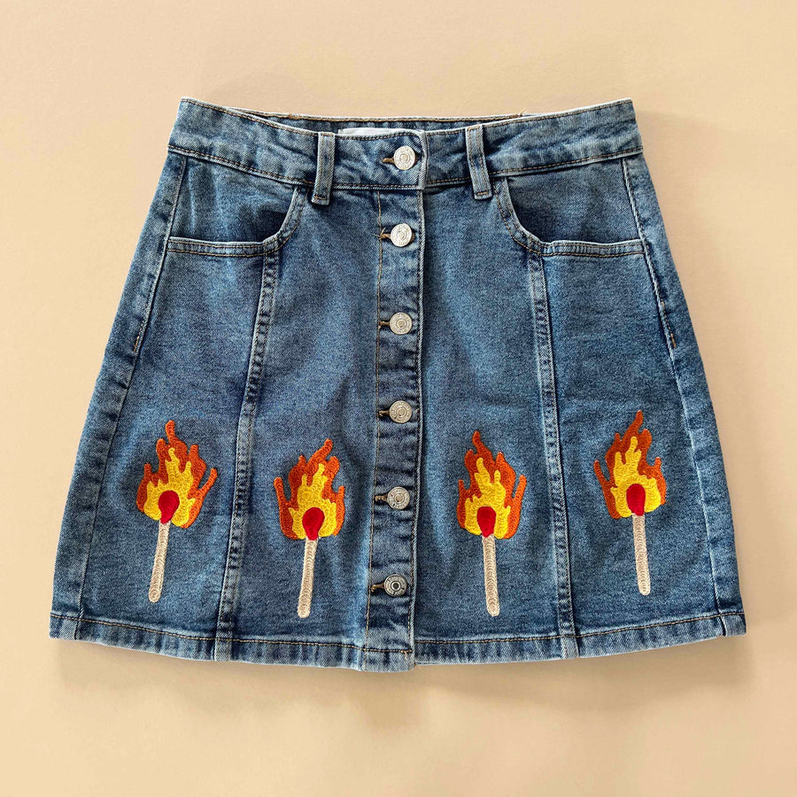 Upcycled Match Denim Button-Up Skirt