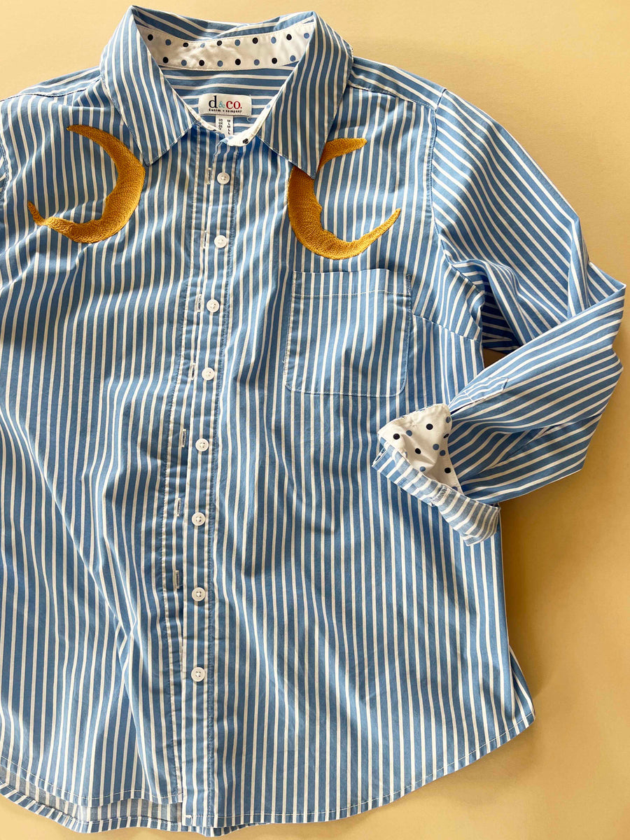 Upcycled Sun and Moon Striped Dress Shirt