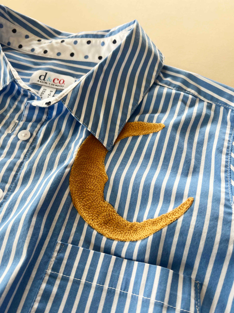 Upcycled Sun and Moon Striped Dress Shirt